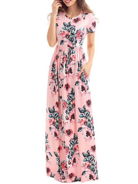 17 Off 2021 Floral Pockets High Waist Maxi Dress In Pink Dresslily