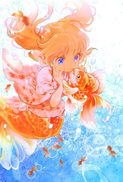 Anime Mermaid With A Goldfish Please Commit If You Know The Artist
