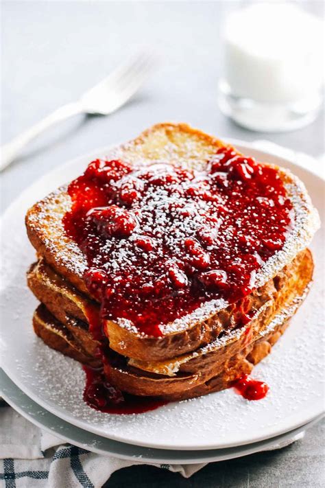 Eggnog French Toast With Raspberry Sauce Recipe Pinch Of Yum