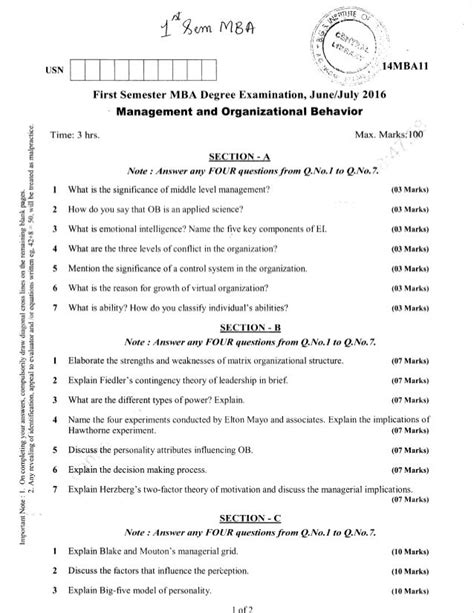 1st Semester Mba Jun 2016 Question Papers