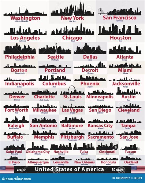 Vector Set Of United States Abstract City Skylines Silhouettes Stock