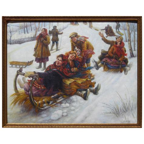 19th Century Russian Painting Winter Scene Circa 1870s Unsigned For