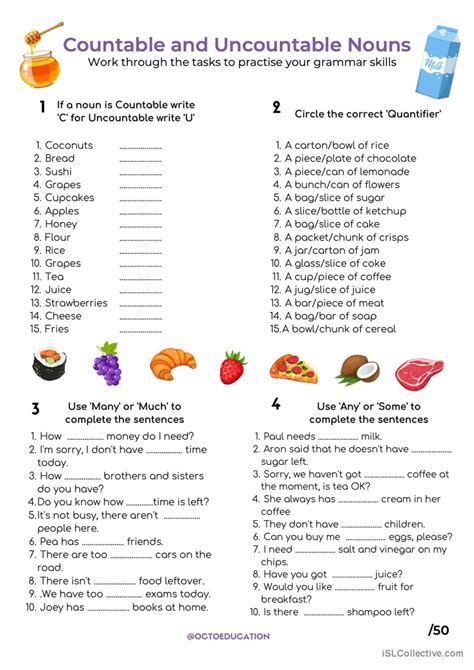 Food Countable And Uncountable Nouns Quantifiers Esl Worksheet By