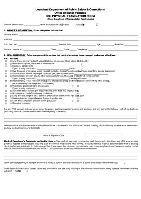 Cdl Physical Examination Form Printable Pdf Download
