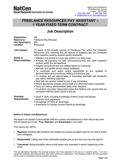 Job Description Template Download Free Documents For Pdf Word And Excel