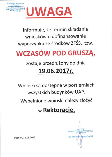 Wczasy Pod Grusz Przed U Enie Terminu Wniosk W Uap Pozna