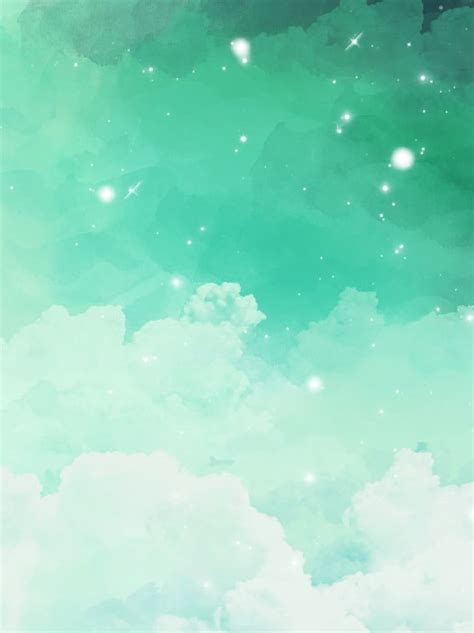 Pure Blue Green Gradient Clouds Watercolor Background Watercolor