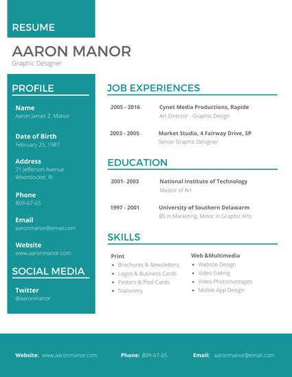 Resume sample for graphic design jobs (text version). Graphic Designer Resume - Templates by Canva