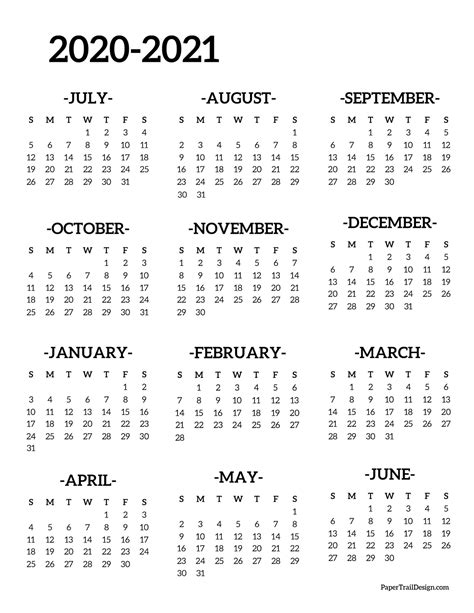 2021 Yearly Calendar Printable Vertical