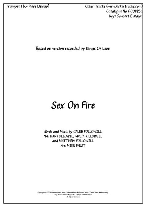 Sex On Fire Arr Michael Storeton West Sheet Music Kings Of Leon