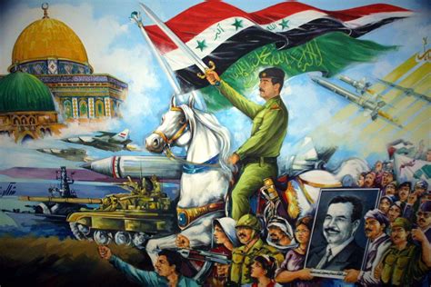 Iraqi Propaganda Showing Saddam Hussein On A Horse With A Sword With