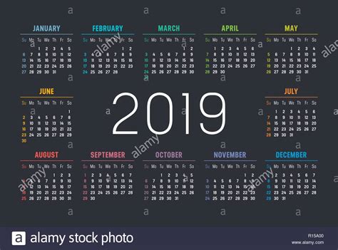 Simple 2019 Year Calendar Stock Vector Images Alamy