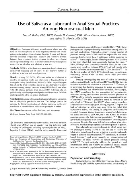 Pdf Use Of Saliva As A Lubricant In Anal Sexual Practices Among Hot