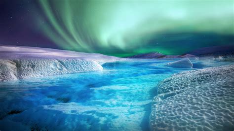 Aurora Ice River Under Starry Green Sky 4k Hd Nature Wallpapers Hd