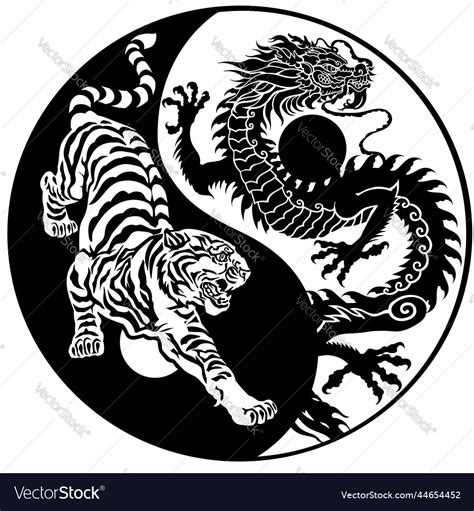 Tiger And Dragon Silhouette Yin Yang Tattoo Vector Image