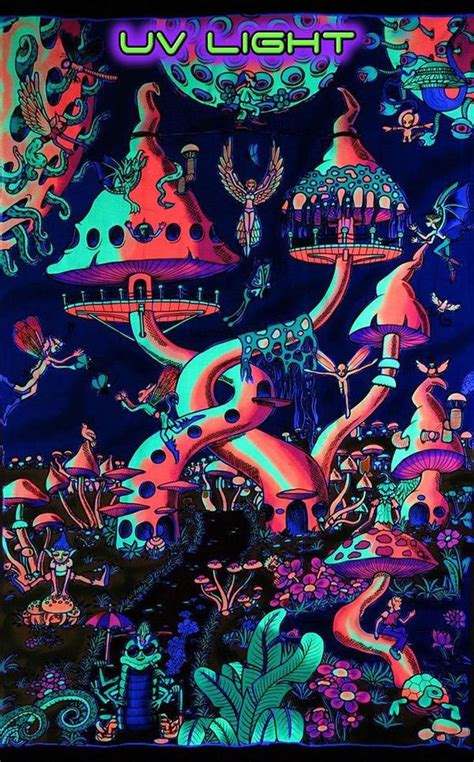 Uv Backdrop Mushroom Tapestry Psytrance Art Blacklight Active Backdrop