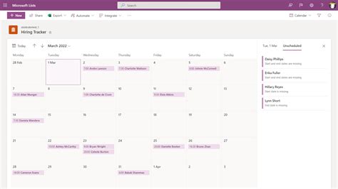 Microsoft Lists Calendar Unscheduled Pane M365 Admin