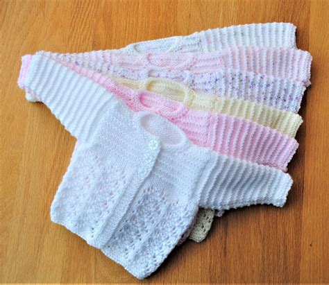Hand Knitted Newborn Baby Matinee Jacketcardigan Made With Etsy