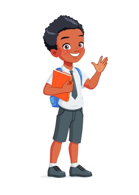 African American School Boy Greeting Cartoon Vector Illustration