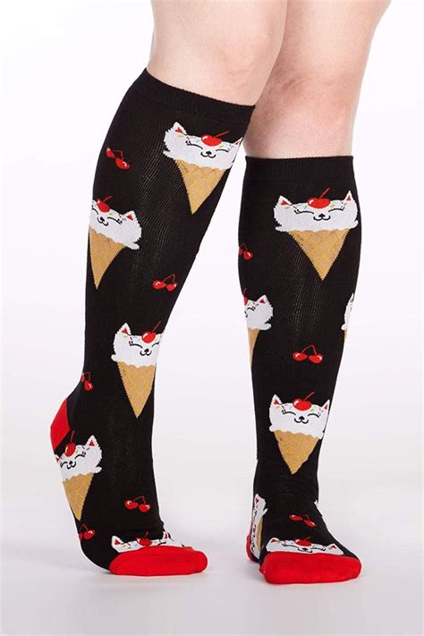 Ice Cream Cat Socks For Women Cat Socks Cute Socks Cream Cat