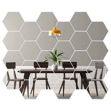 Buy Hexagon Mirror Wall Stickers 24 Pack Removable Hexagon Mirror