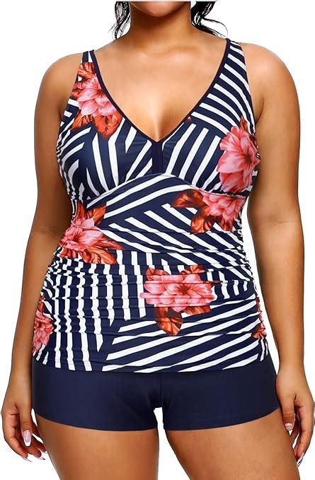 Yonique Plus Size Tankini Swimsuits For Women With Shorts Tummy Control
