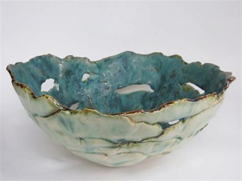 Contemporary Ceramic Centerpiece Bowl Abstract Green White Etsy