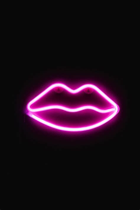 Download Neon Lips Black Phone Wallpaper