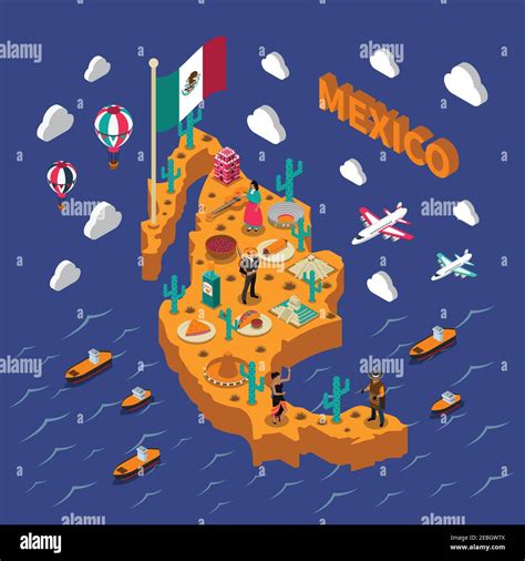 Mexican Attractions For Tourists And Travelers Isometric Map Poster