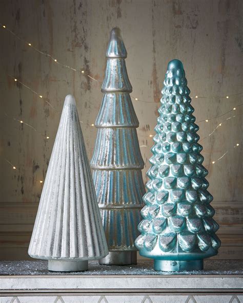 The fabulous mercury glass ornaments were a gift from my secret santa from my tj maxx/marshalls trip. White, Silver, & Blue Mercury-Glass Tabletop Trees ...