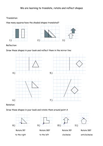 Translation Rotation And Reflection Worksheet