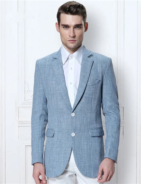 2017 Latest Coat Pant Design Light Blue Linen Men Suit Casual Slim Fit