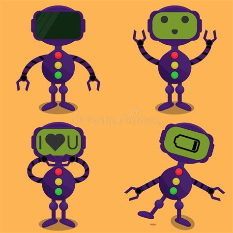 Vector Illustration Of Four Robots In Various Poses Stock Vector