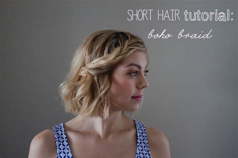 The hair is loosely parted and plaited into two slack braids. Short Hair Tutorial: Boho Braid