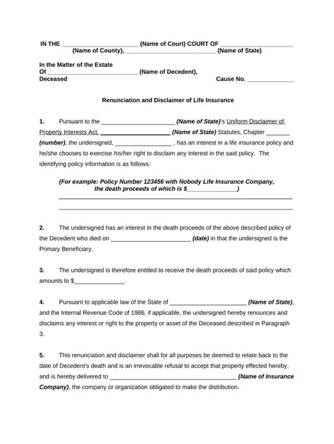 Free Printable Inhertance Disclaimer Form Template Printable Forms