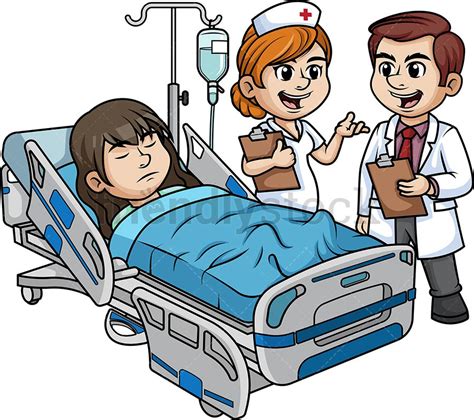 Hospital Staff With Female Patient Cartoon Clipart Vector