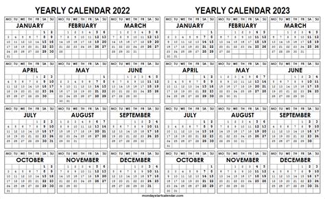 2022 and 2023 monthly calendar template blank two year calendar