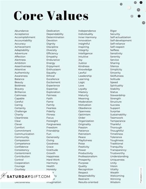 Core values: examples of 150+ personal values + core values list pdf