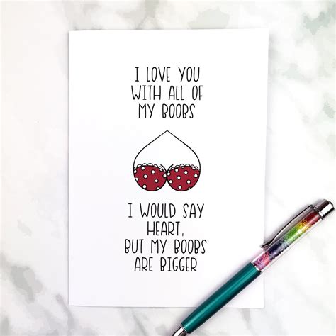 Funny Valentines Day Card Cheeky Boob Card For Him Uk Chibichidesign