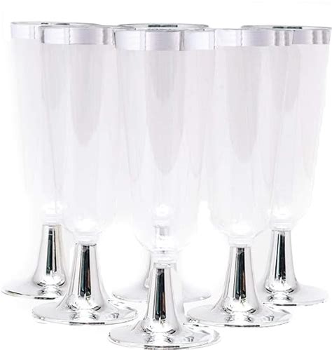 Bulk Silver Rim Glasses Wedding Disposable Plastic Champagne Flutes Wine Cups
