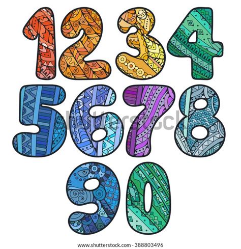Zentangle Numbers Set Collection Doodle Numbers Stock Illustration