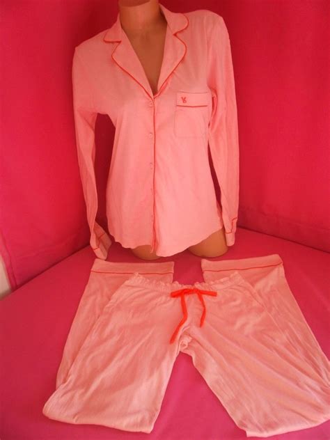 Victoria Secret Dreamer Flannel Pajama 2 Pc Set Pink Satin Trim Xs Xsmall Pajama Set Victoria