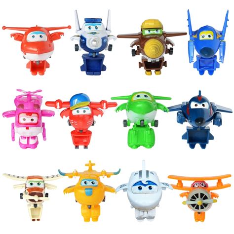 12pcsset 7cm Super Wings Mini Airplane Robot Baby Toys Action Figures