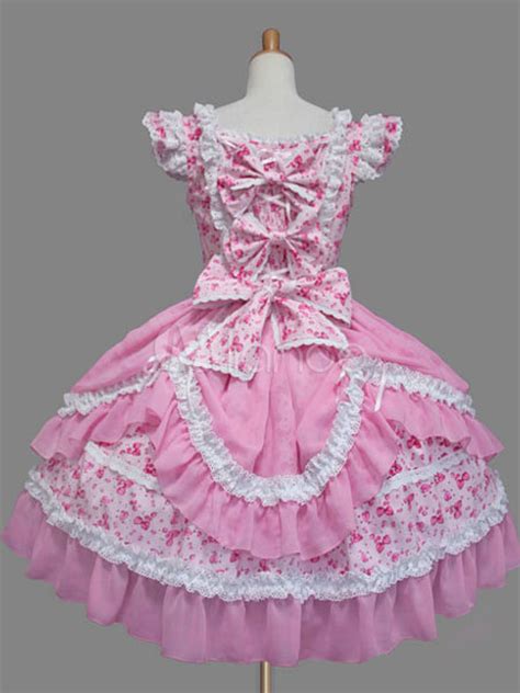 Pink Bows Ruffles Cotton Lolita Dress For Girls