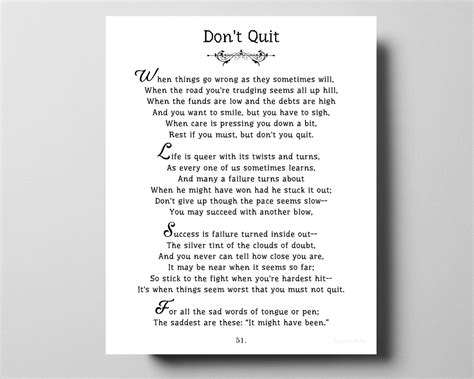 Dont Quit Quote Book Page Art Printable Including Poem By John
