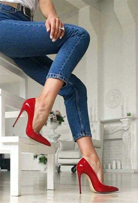 Red Shoes Tight Jeans Hot High Heels Platform High Heels High Heel