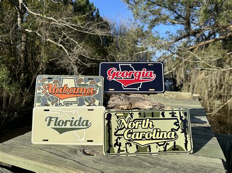 Vintage Style State Shape and Name License Plates | Bad Bass Designs