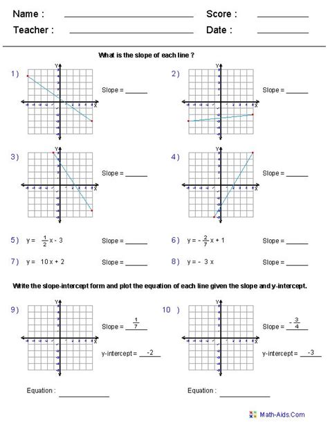 Graphing Linear Equations Worksheets With Answer Key Algebra
