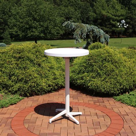 Sunnydaze Indooroutdoor All Weather Round Foldable Bar Table Plastic White In 2021 Patio