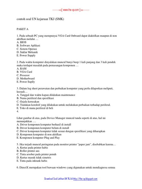 Stk tkj un/unbk smk paket b. 2. Contoh Soal UN Kejuruan TKJ (SMK) Lengkap ---- Www.the ...